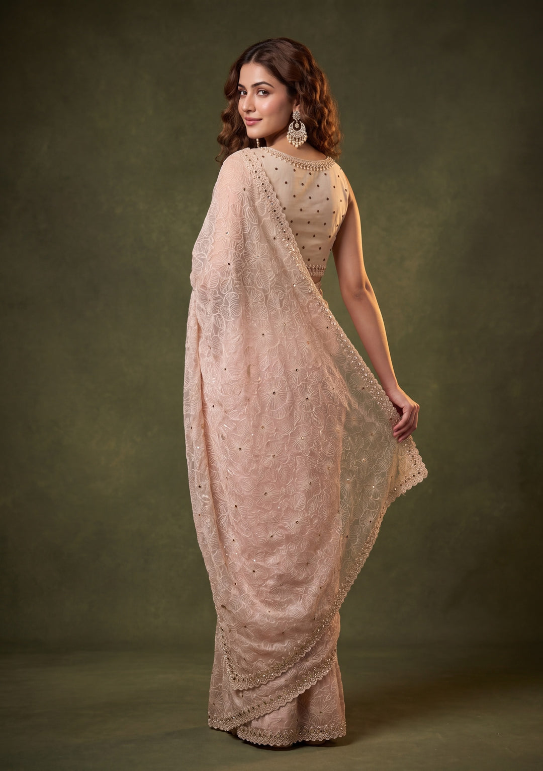 Off White Tissue Threadwork Saree With Matching Blouse Piece