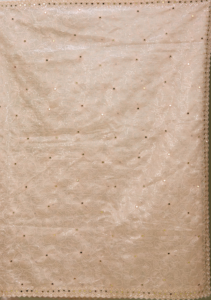 Off White Tissue Threadwork Saree With Matching Blouse Piece