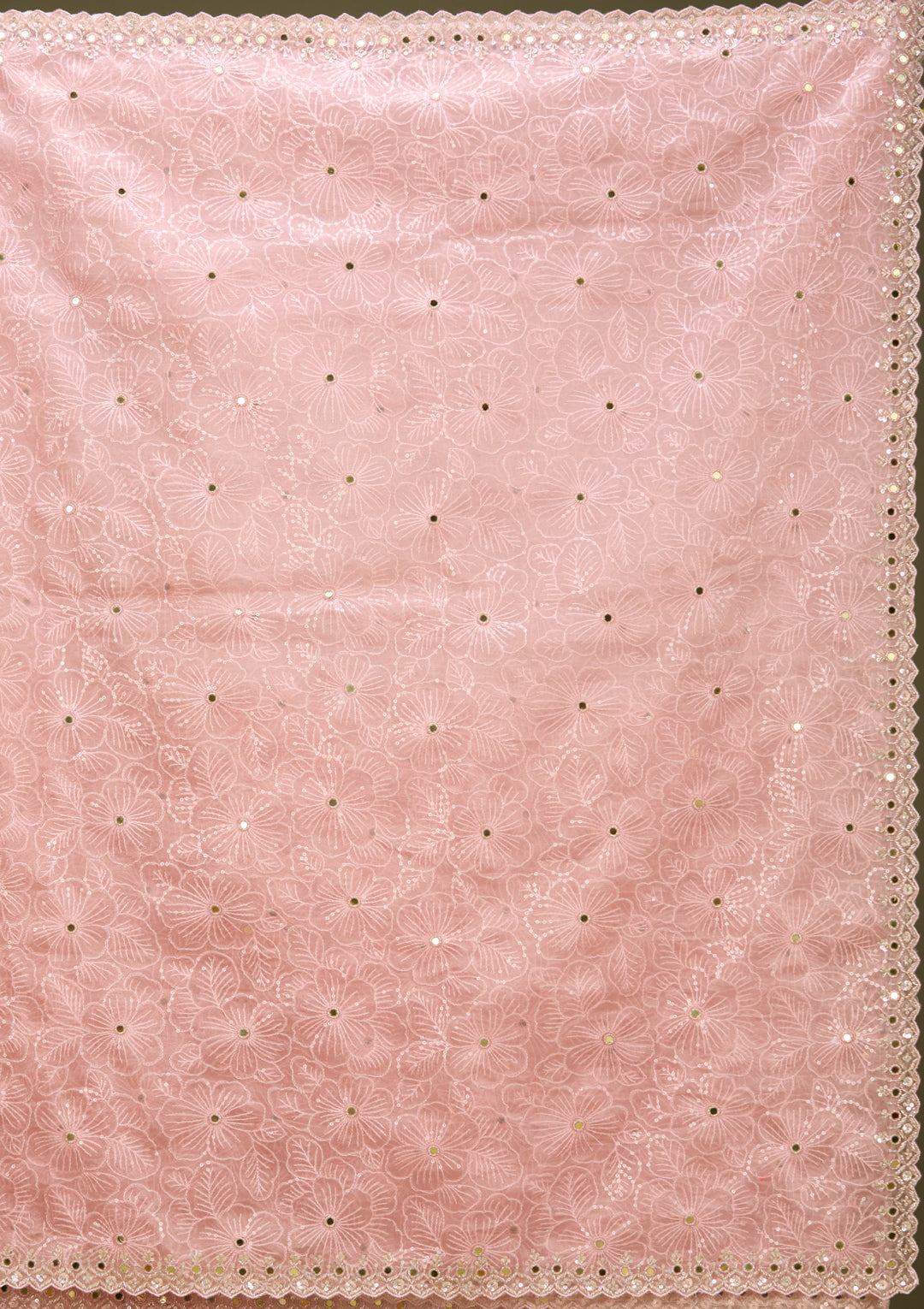 Peach Tissue Mirrorwork Saree With Matching Blouse Piece