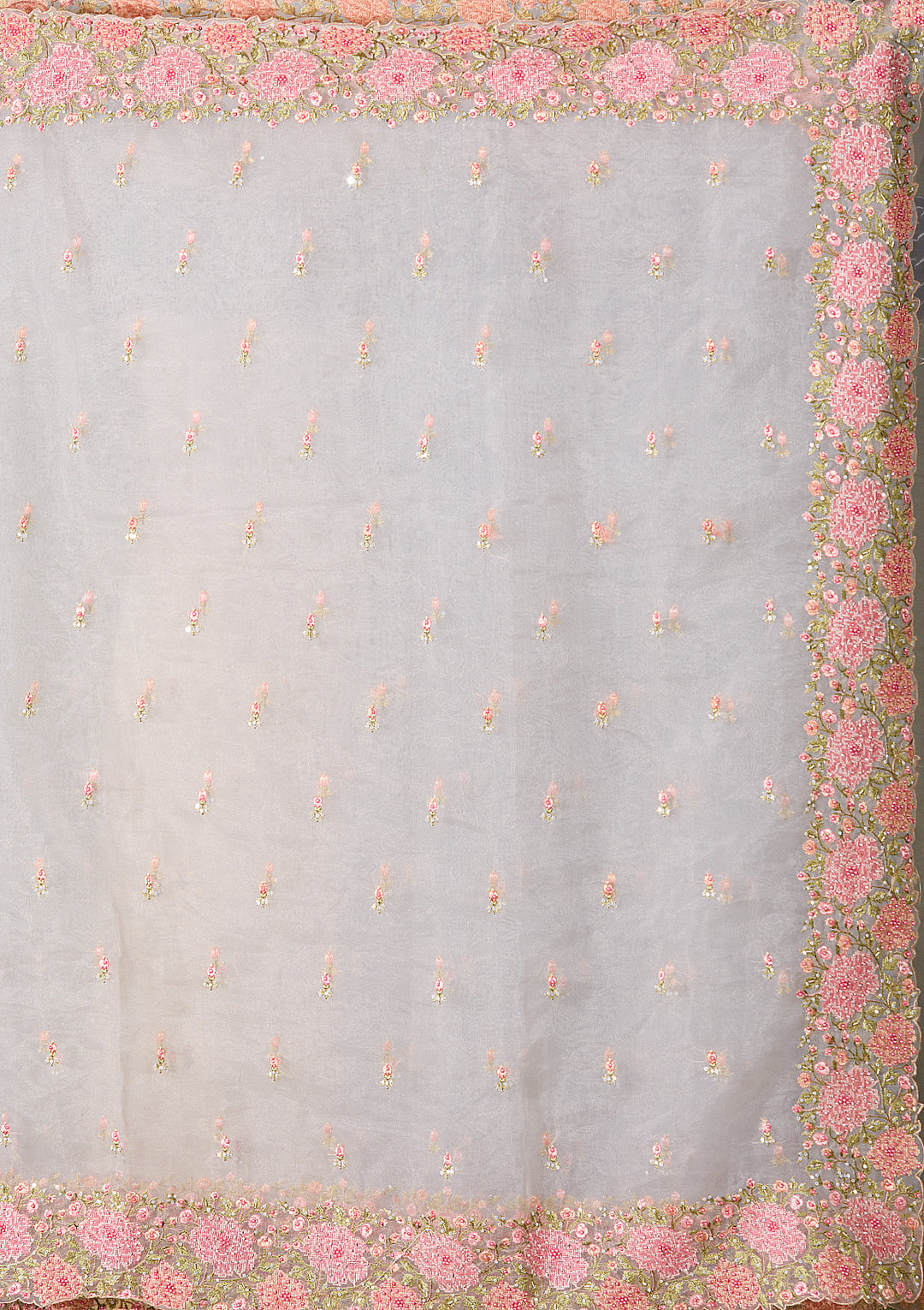 Light Grey Tissue Threadwork Saree With Matching Blouse Piece