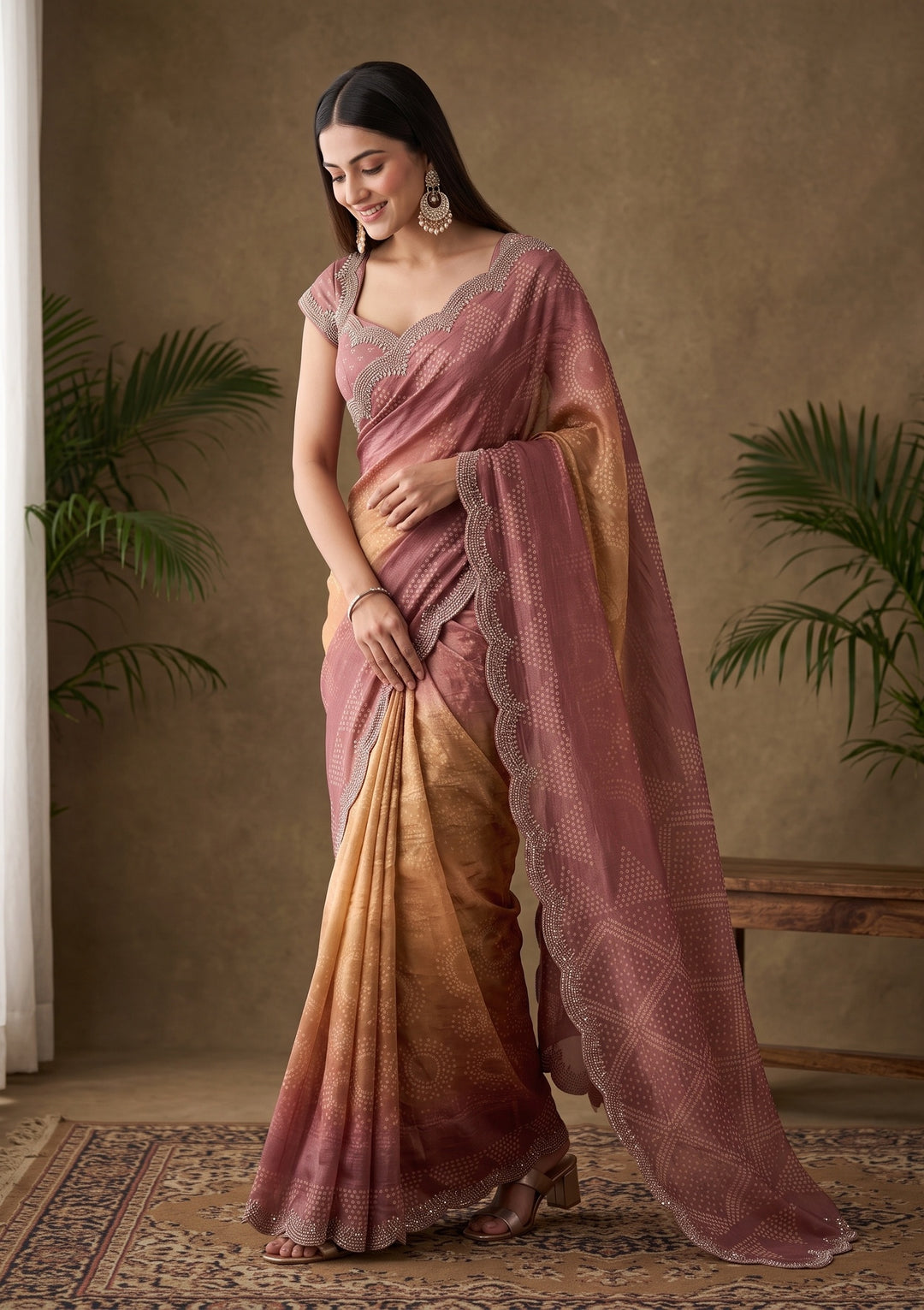 Purple Swarovski Georgette Saree
