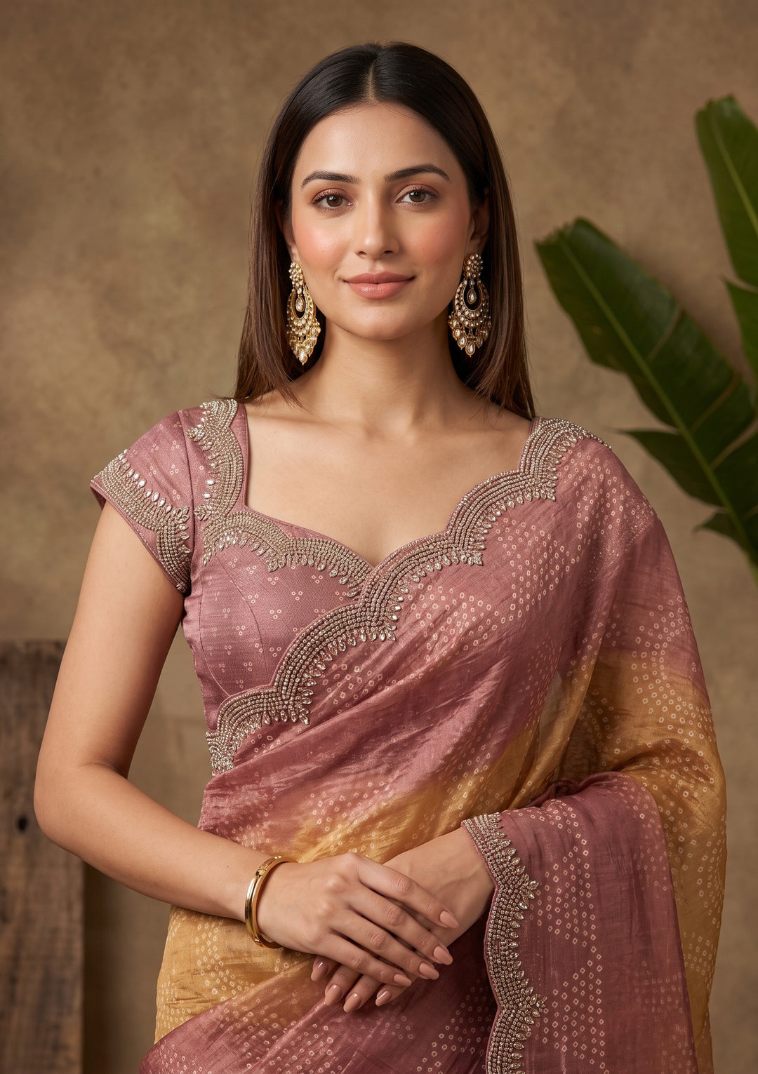 Purple Swarovski Georgette Saree
