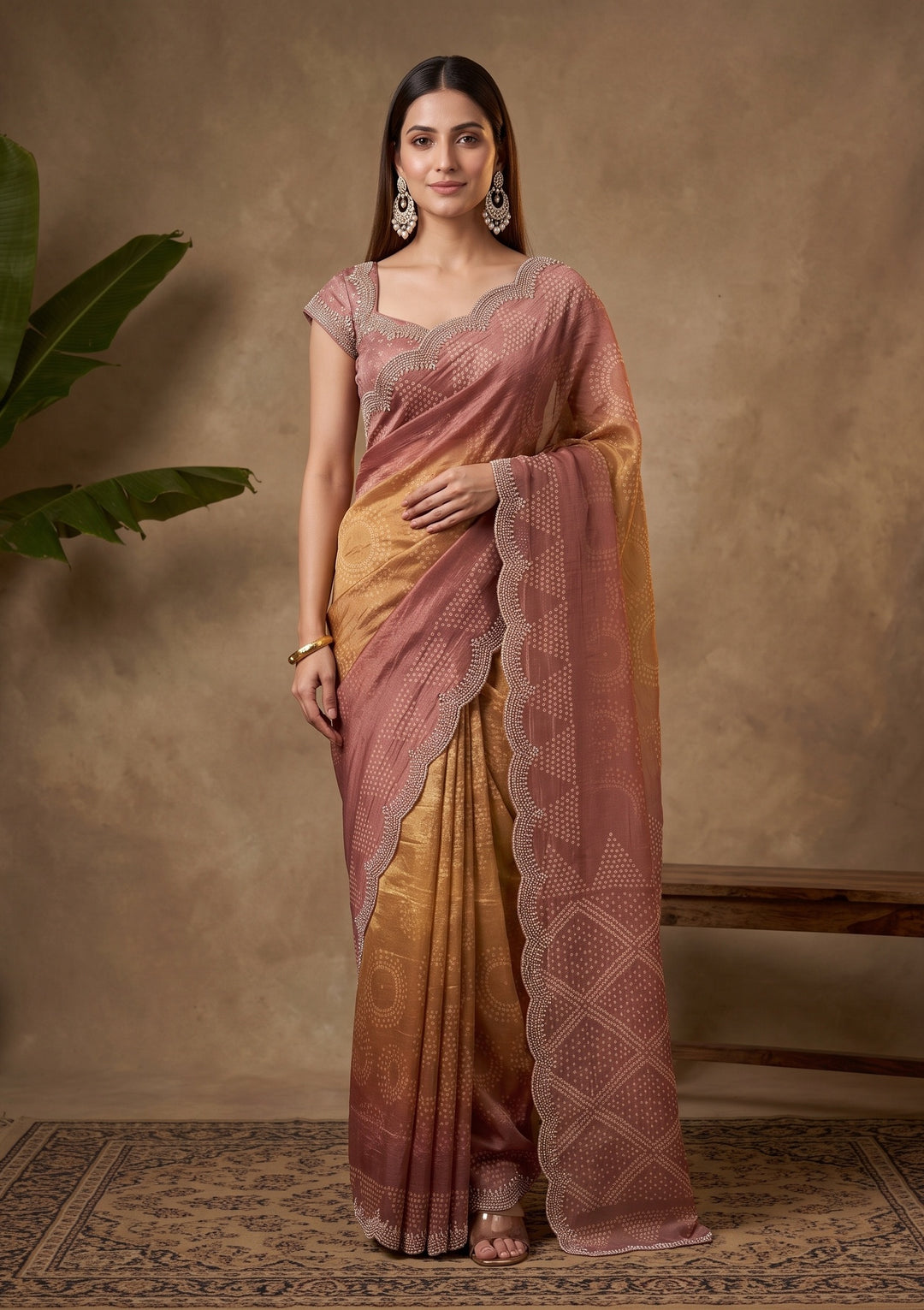 Purple Swarovski Georgette Saree