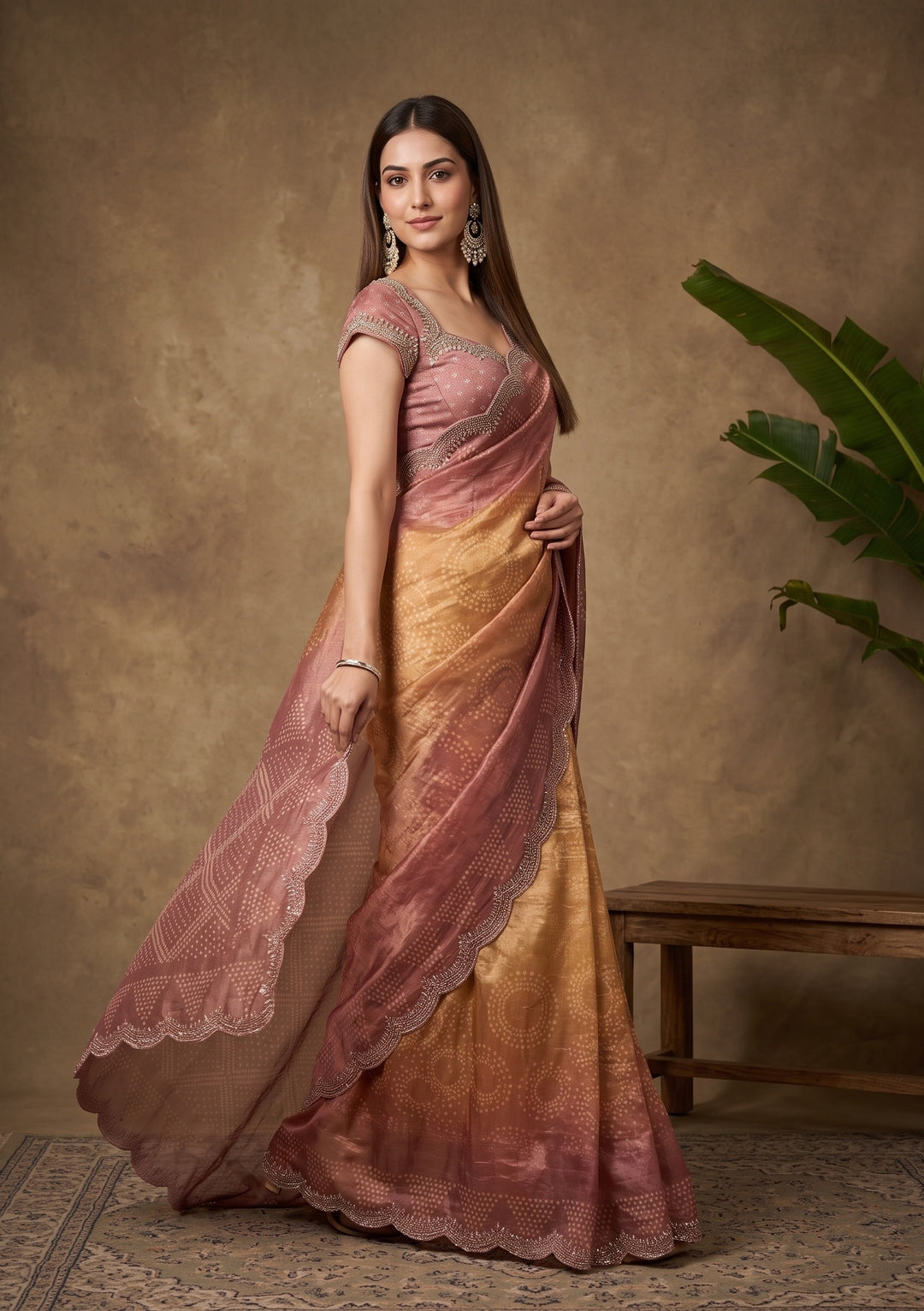 Purple Swarovski Georgette Saree
