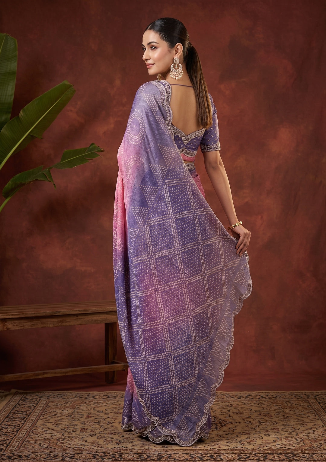 Lavender Stonework (Gold) Organza Saree
