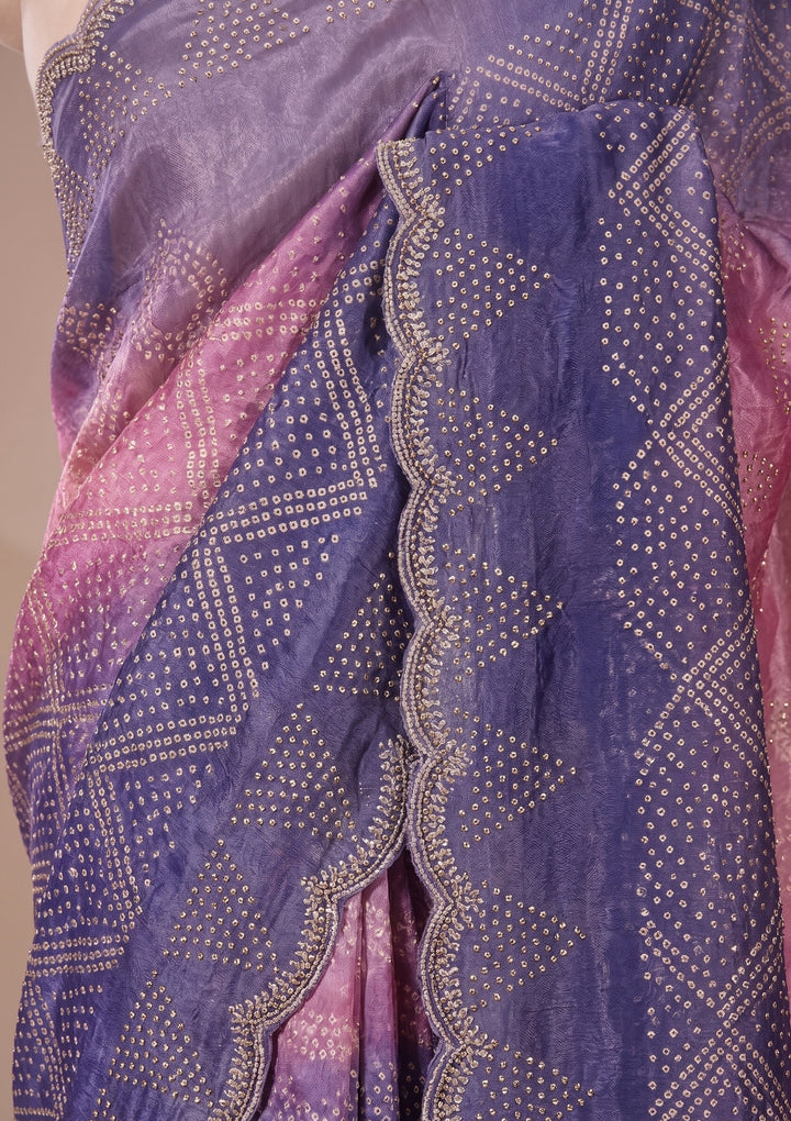 Lavender Stonework (Gold) Organza Saree