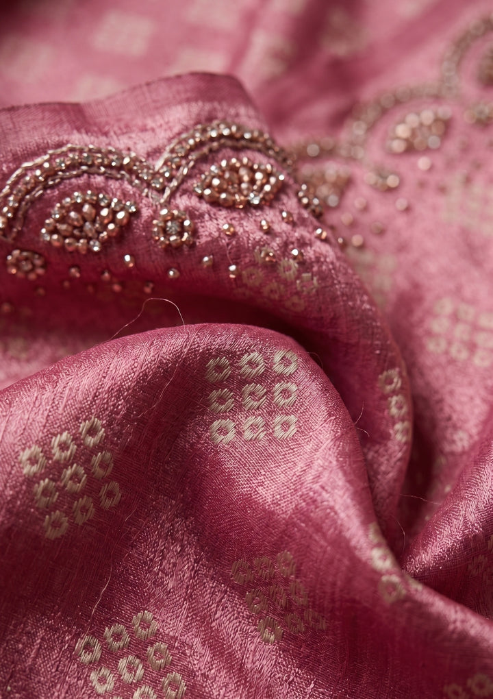 Baby Pink Stonework (Gold) Organza Saree