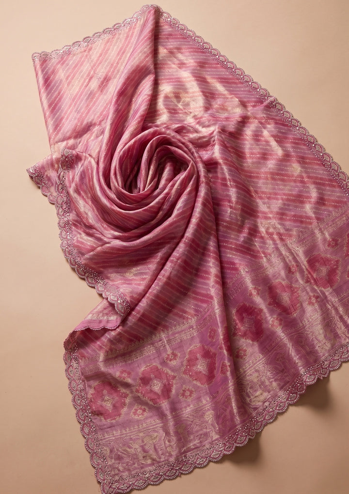 Baby Pink Stonework (Gold) Organza Saree