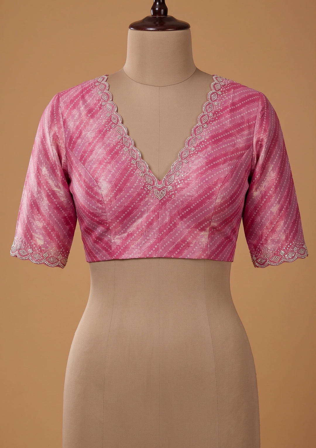 Baby Pink Stonework (Gold) Organza Saree