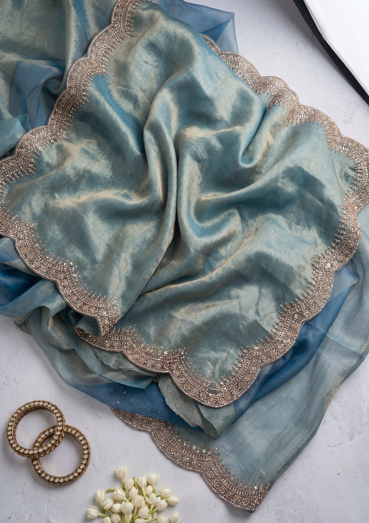 Light Grey Stonework (Gold) Tissue Saree