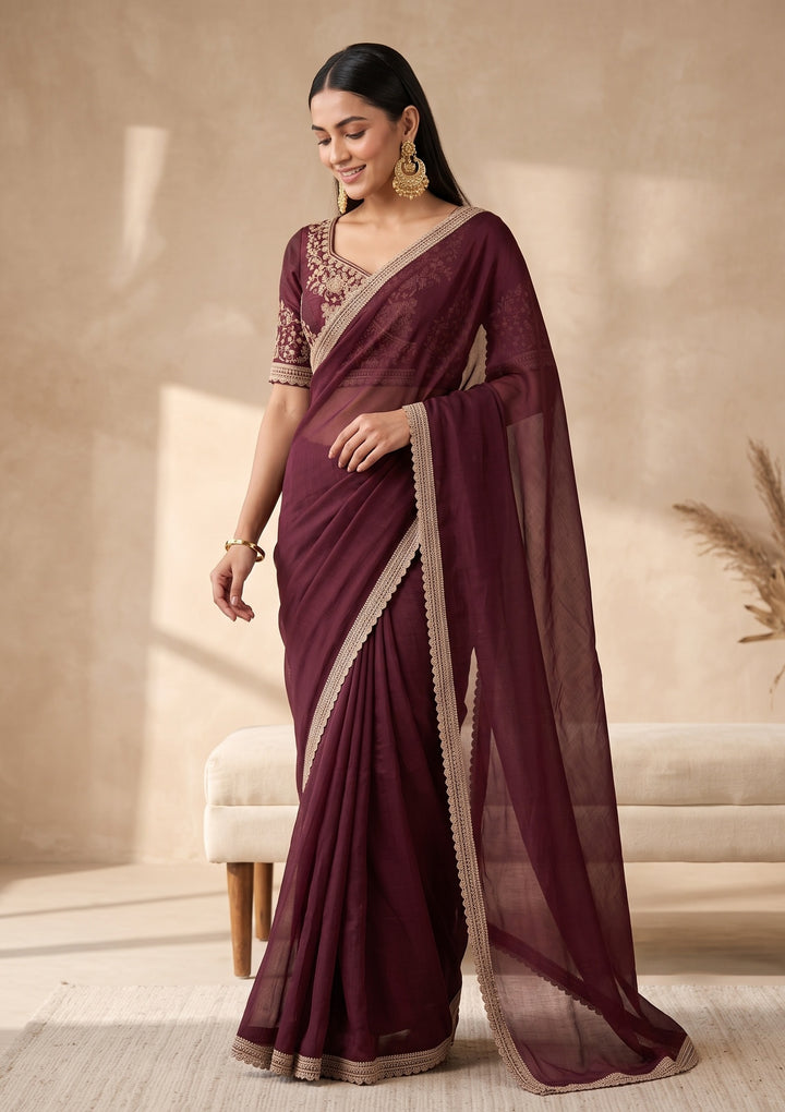 Wine Stonework (Gold) Tissue Saree