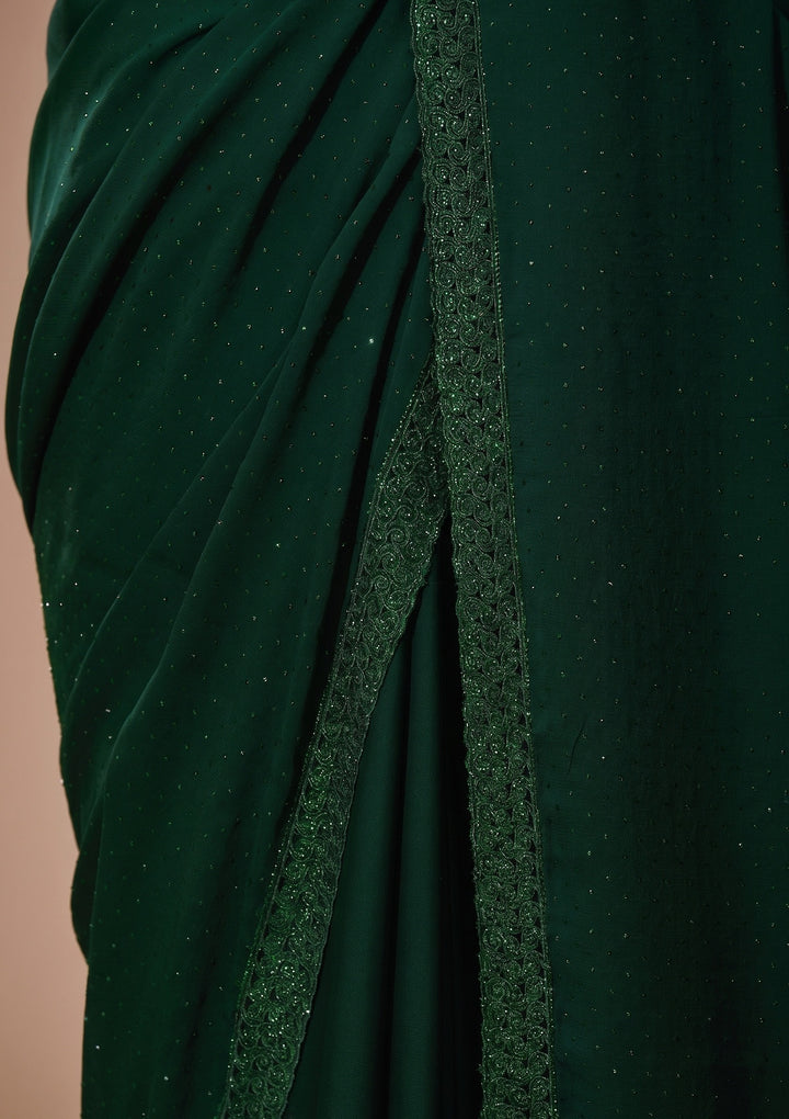 Bottle Green Swarovski Georgette Saree