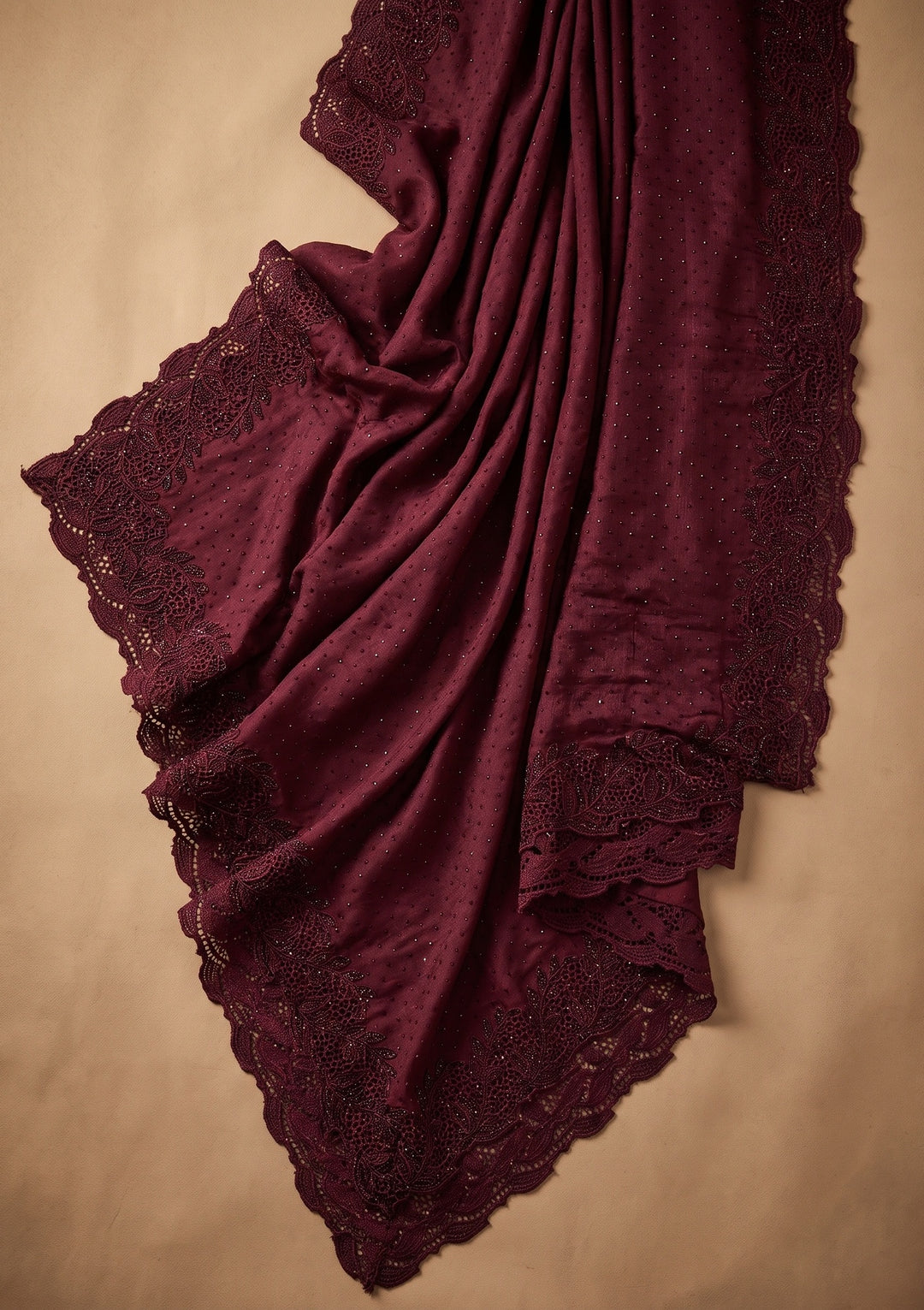 Wine Cutwork Tissue Saree