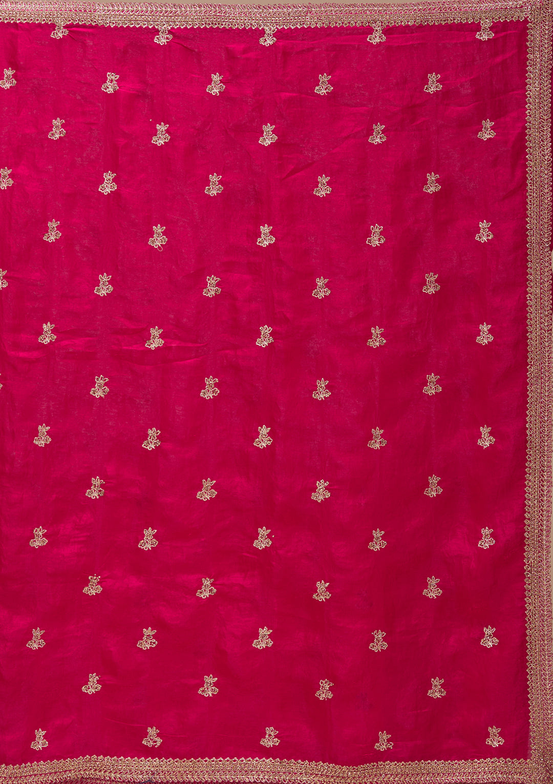 Rani Pink Tissue Gold Zariwork Saree With Matching Blouse Piece