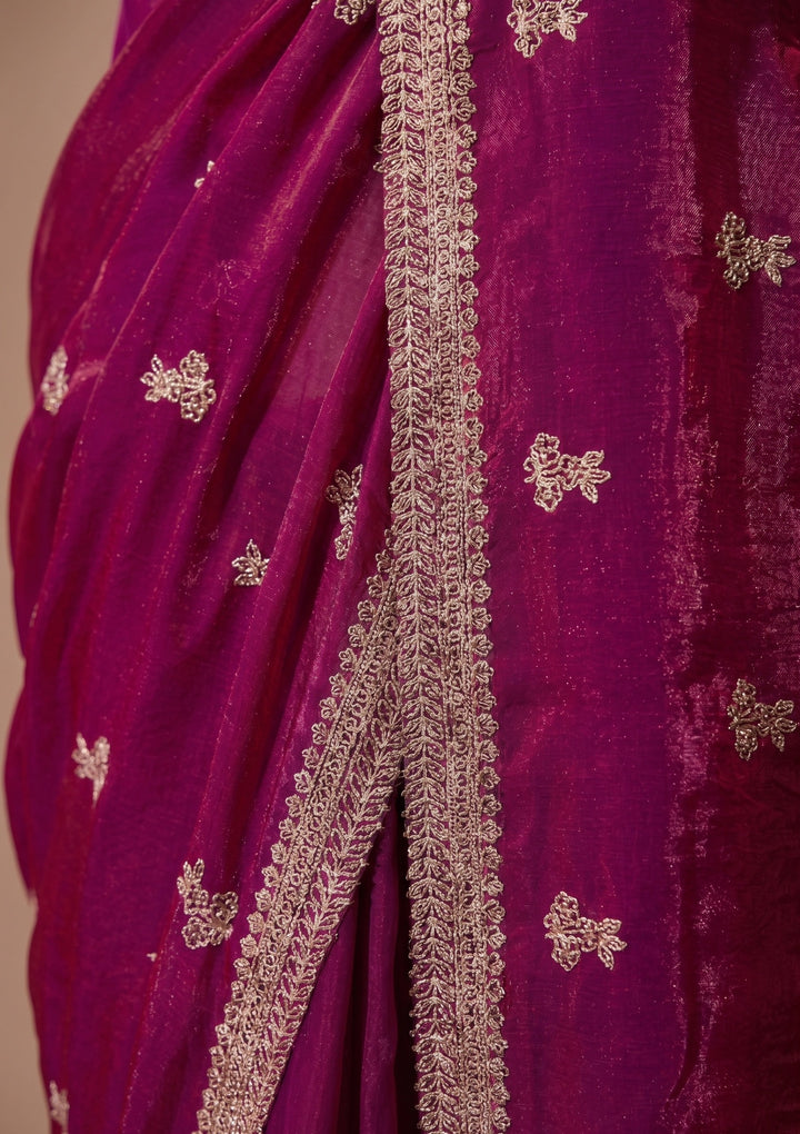 Wine Stonework (Gold) Tissue Saree
