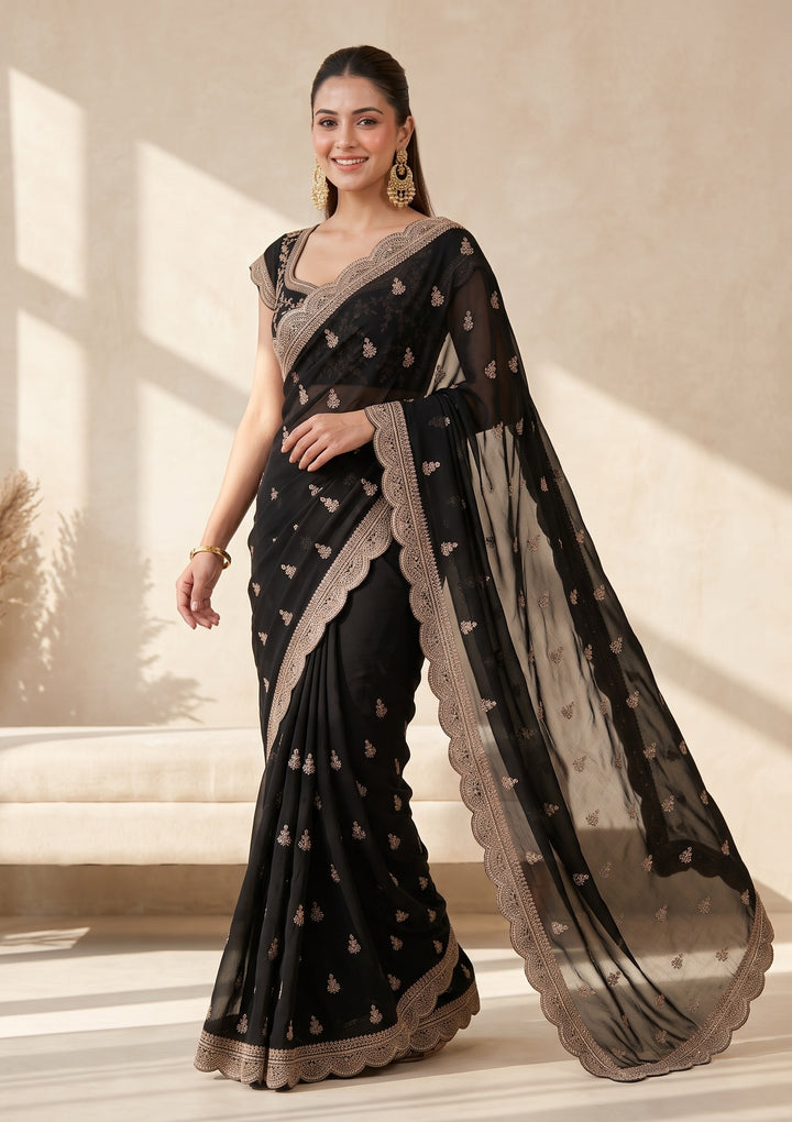 Black Stonework (Gold) Georgette Saree