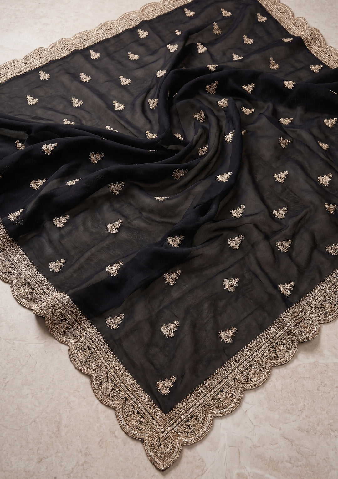 Black Stonework (Gold) Georgette Saree