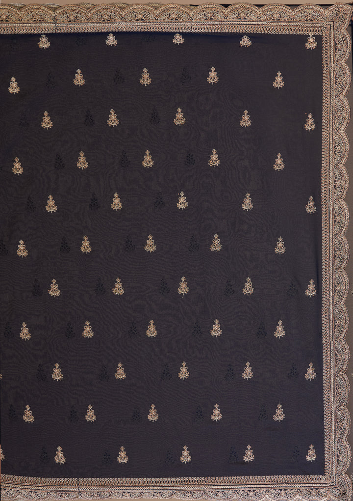 Navy Blue Georgette Gold Zariwork Saree With Matching Blouse Piece