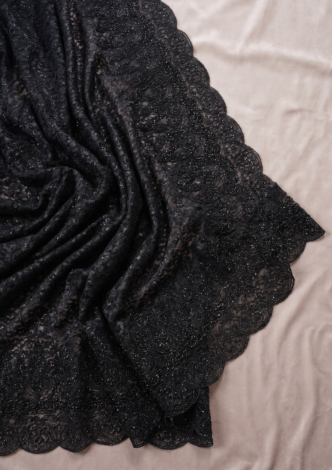 Black Swarovski Net Saree