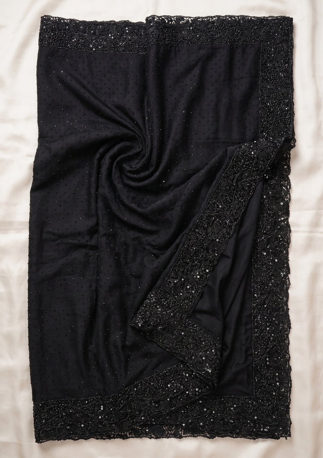 Black Cutwork Satin Saree