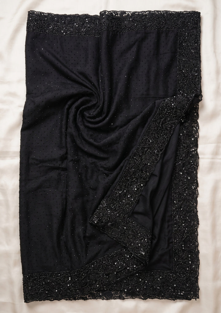 Black Cutwork Satin Saree