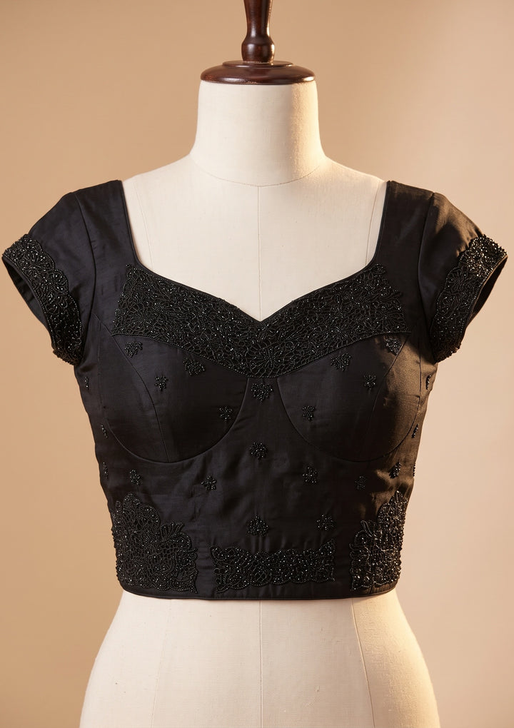 Black Cutwork Satin Saree