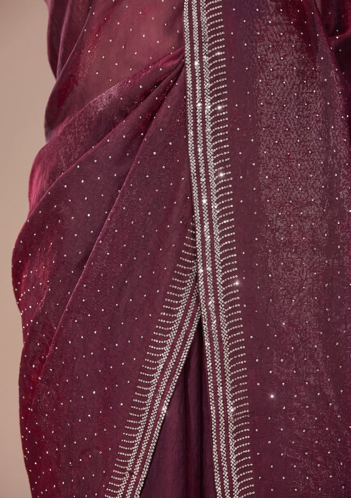 Maroon Stonework (Gold) Tissue Saree