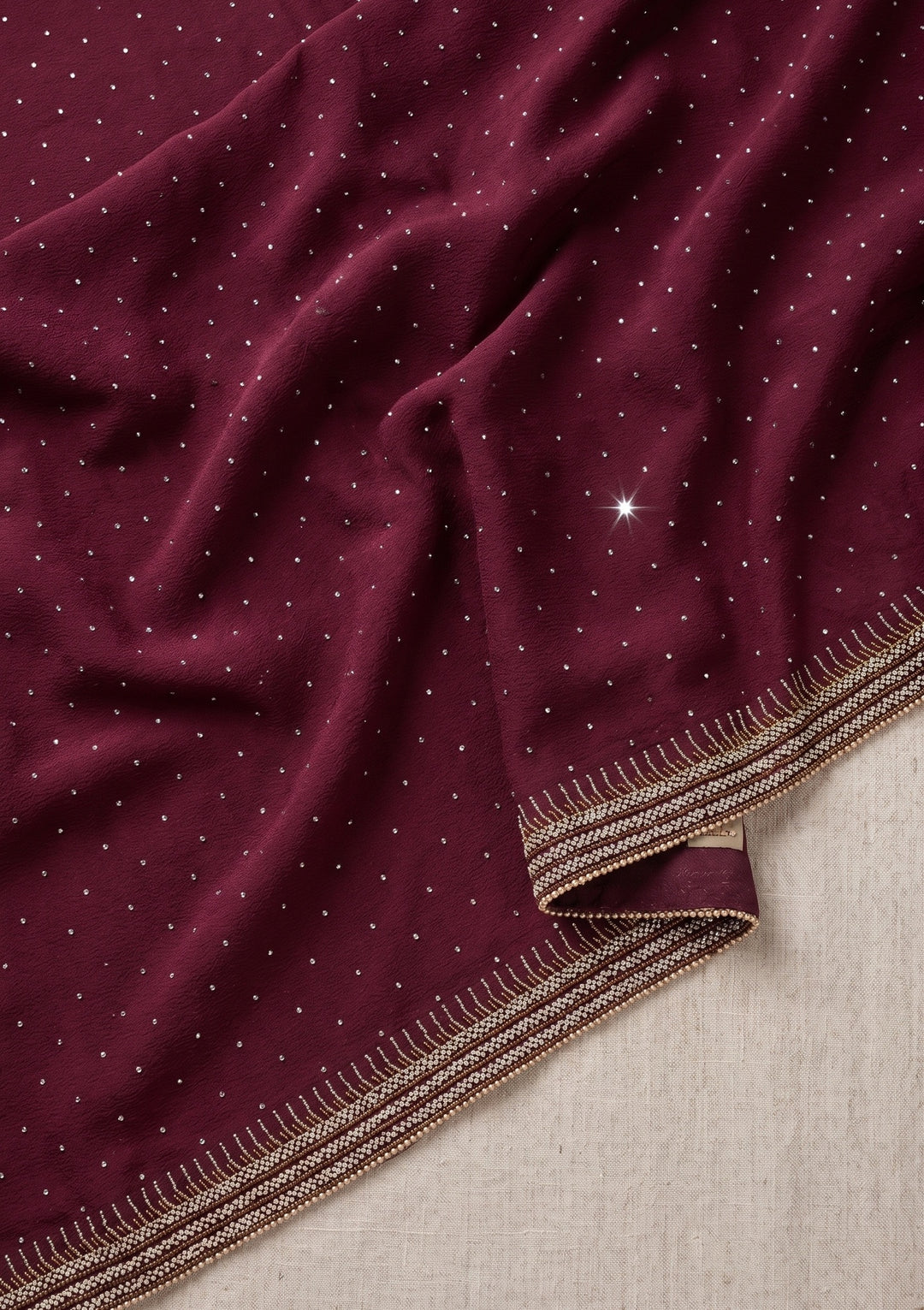 Maroon Stonework (Gold) Tissue Saree
