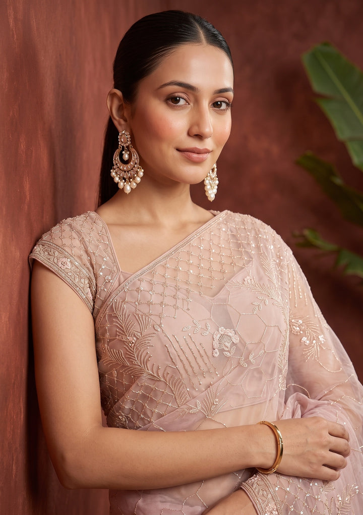 Baby Pink Cutdana Tissue Saree