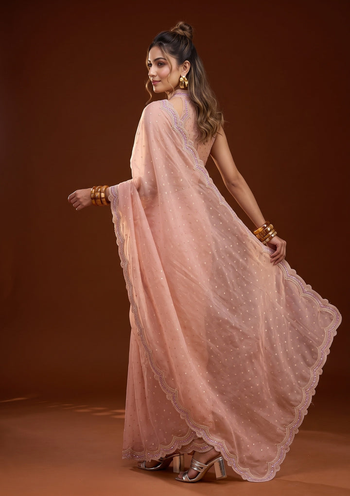 Peach Sequins Chanderi Saree