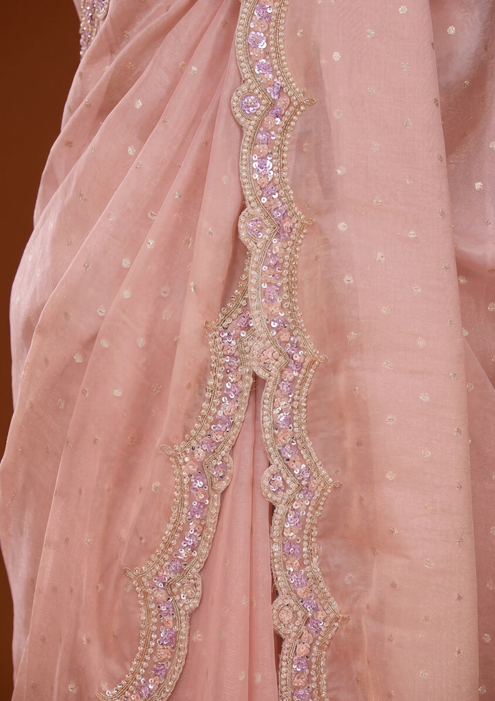 Peach Sequins Chanderi Saree