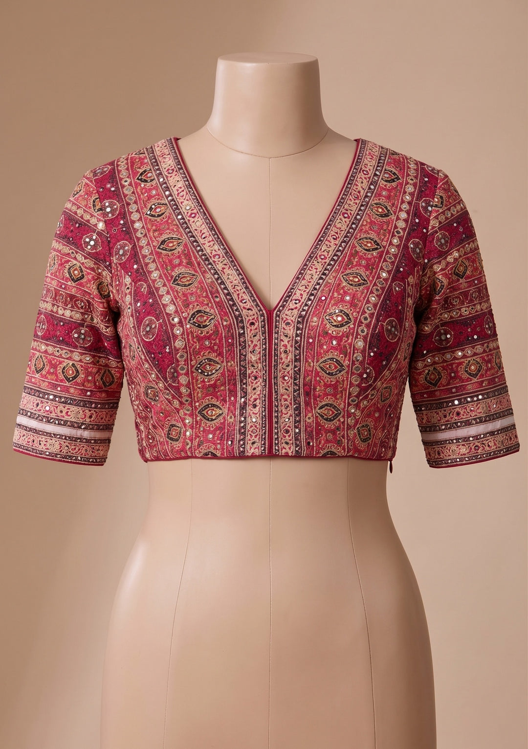Rani Pink Mirrorwork Chinon Saree
