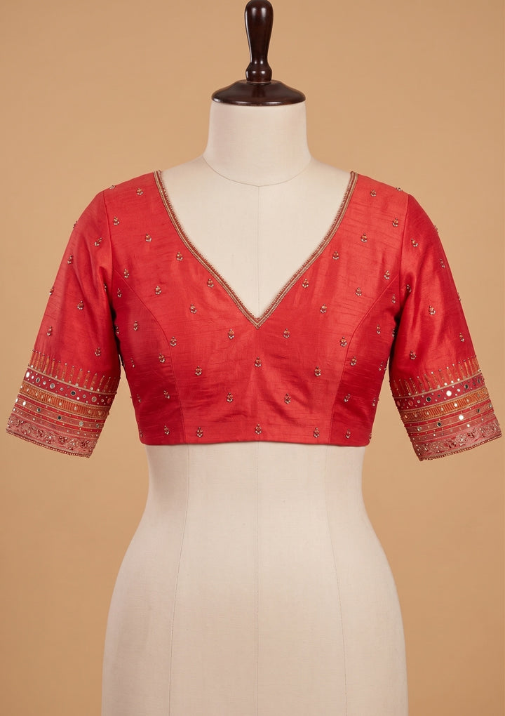 Beige Mirrorwork Chinon Saree