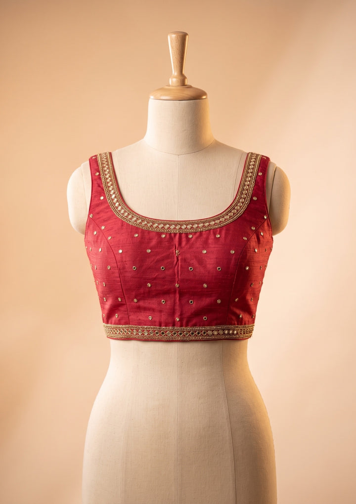 Wine Mirrorwork Chinon Saree