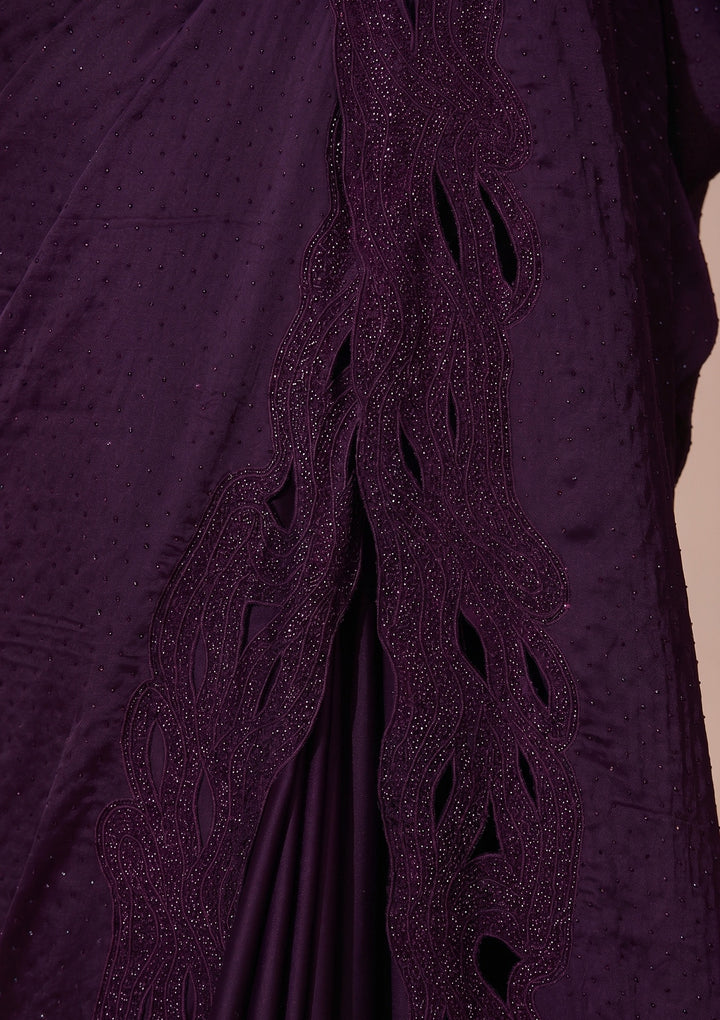Purple Swarovski Satin Saree