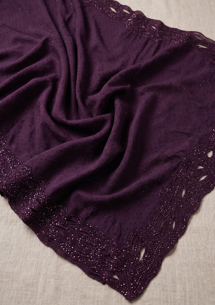 Purple Swarovski Satin Saree