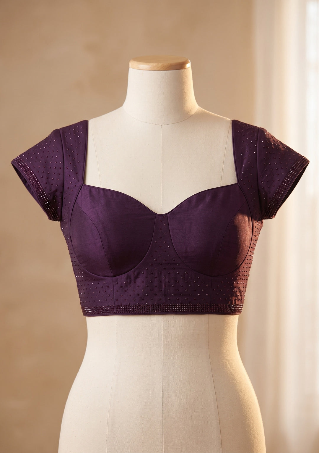 Purple Swarovski Satin Saree
