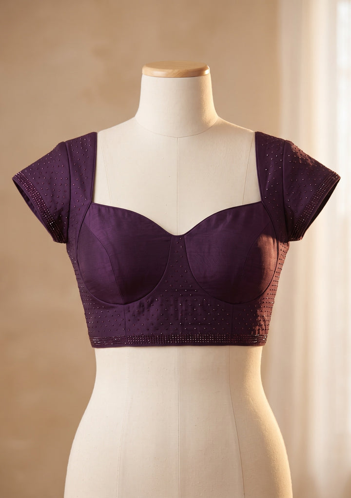 Purple Swarovski Satin Saree