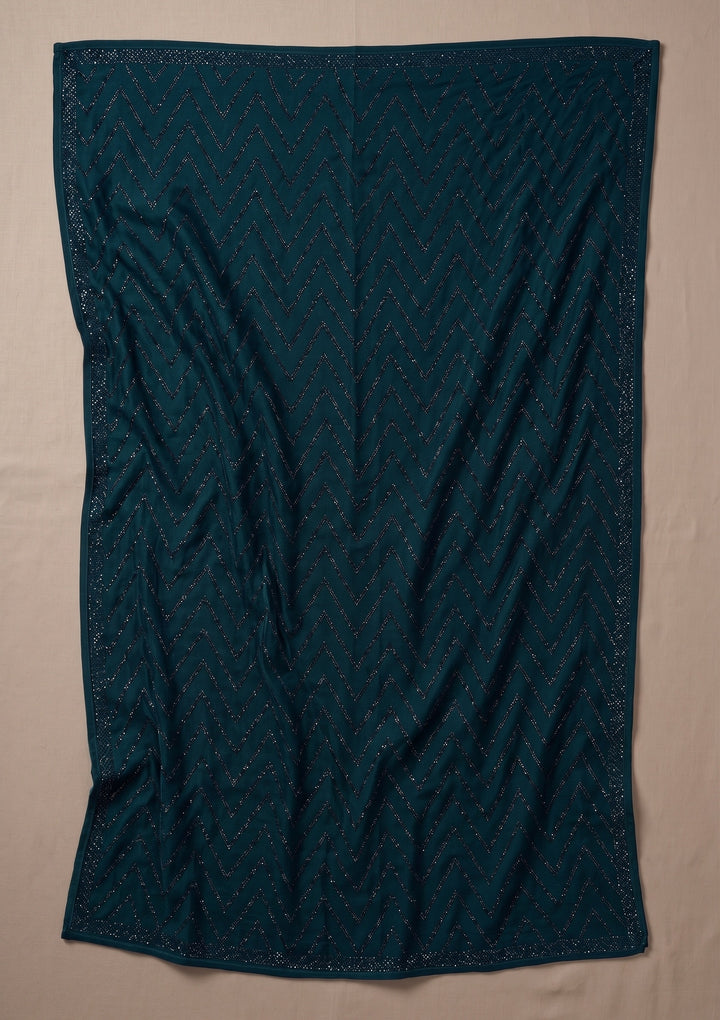 Peacock Blue Swarovski Satin Saree