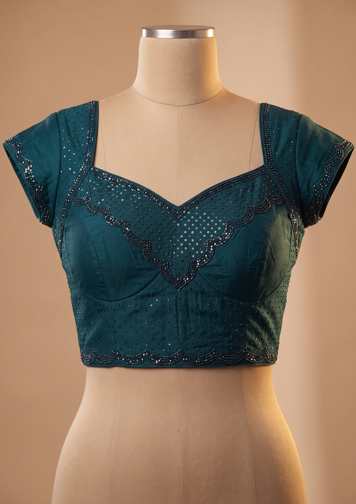 Peacock Blue Swarovski Satin Saree