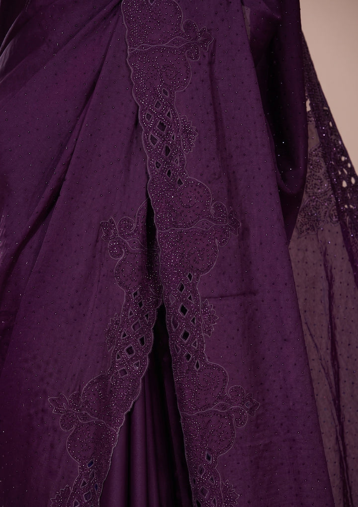 Purple Swarovski Satin Saree