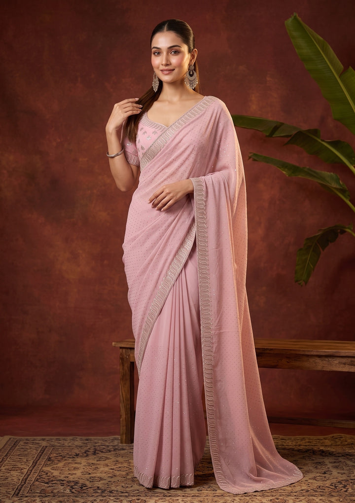 Mauve Stonework (Gold) Georgette Saree