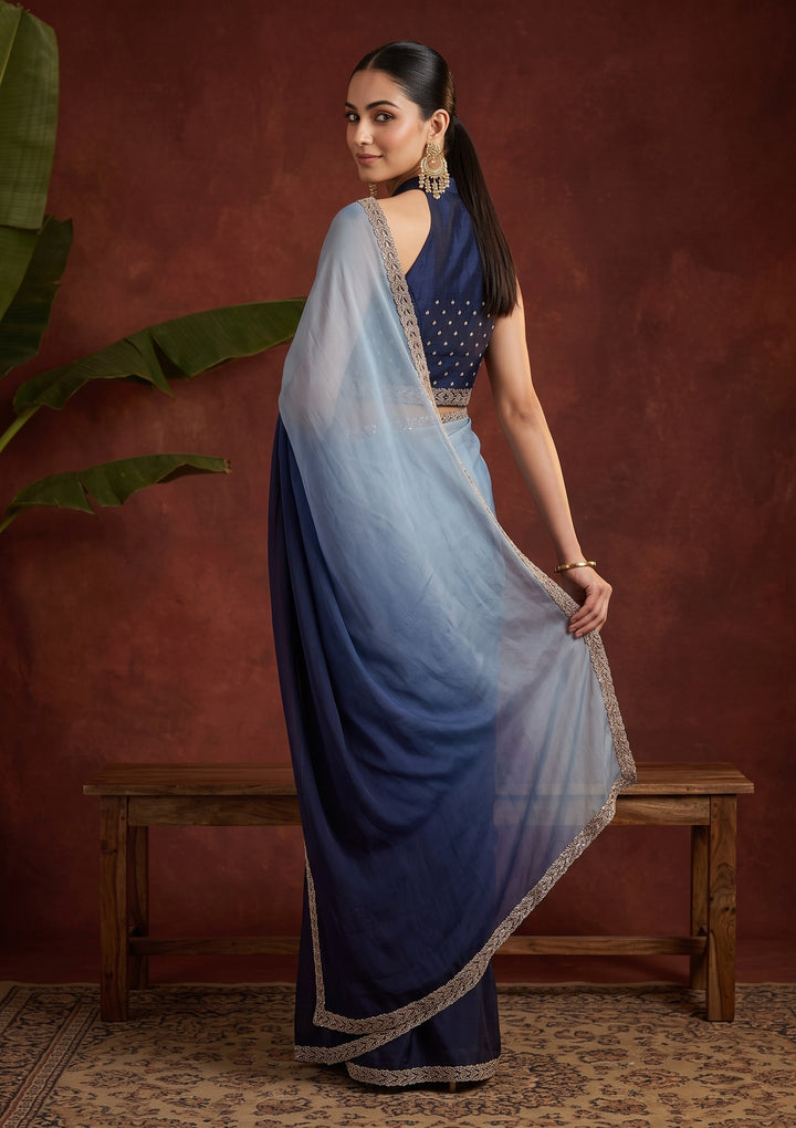 Sky Blue Stonework (Gold) Tissue Saree
