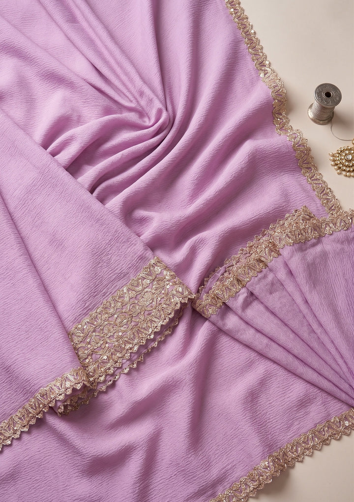 Dark Lavender Stonework (Gold) Chiffon Saree