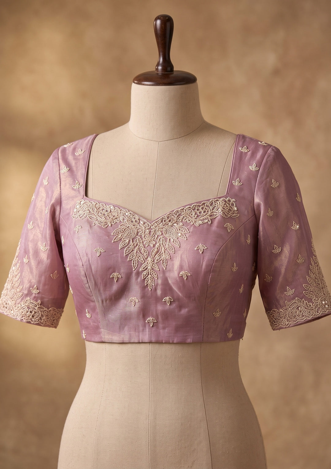 Onion Pink Stonework (Gold) Tissue Saree