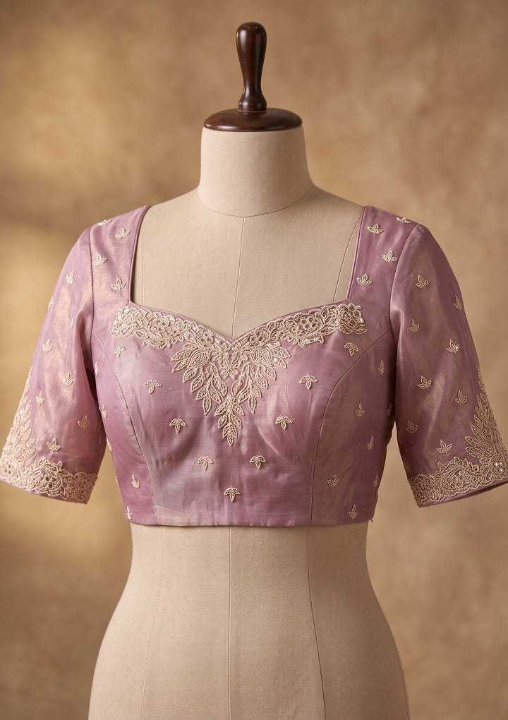 Onion Pink Stonework (Gold) Tissue Saree