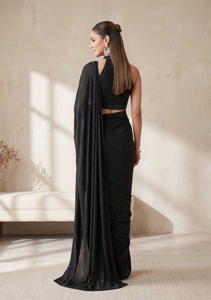 Black Swarovski Satin Saree