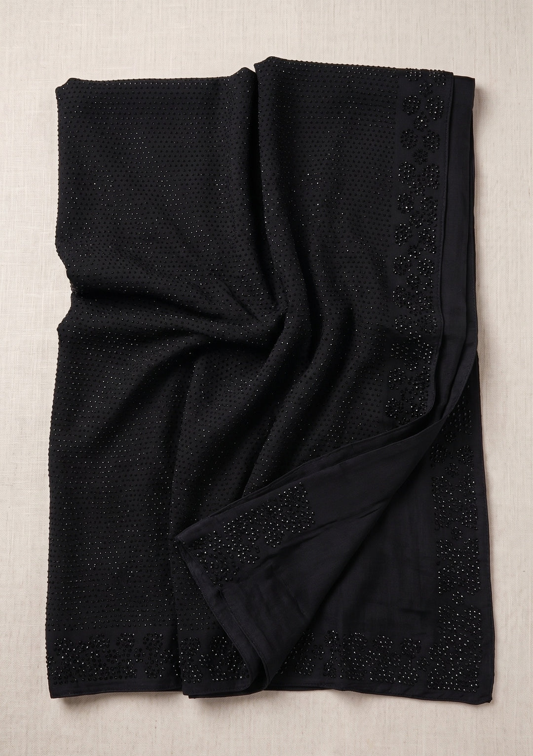Black Swarovski Satin Saree