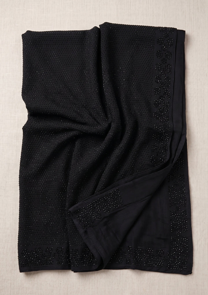 Black Swarovski Satin Saree