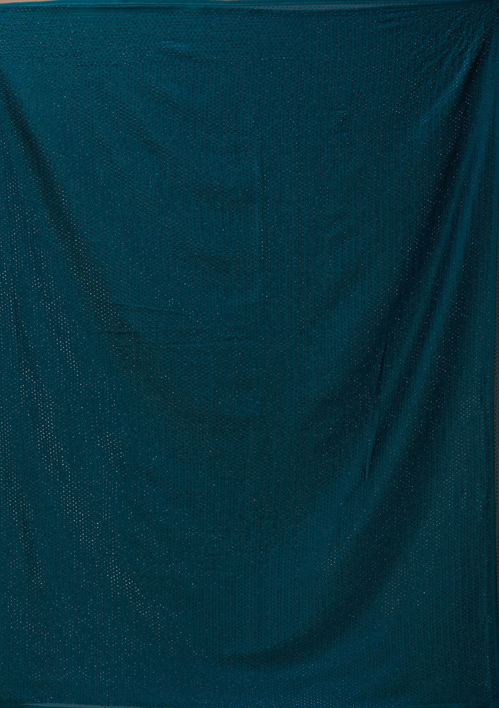 Peacock Blue Satin Swarovski Saree With Matching Blouse Piece